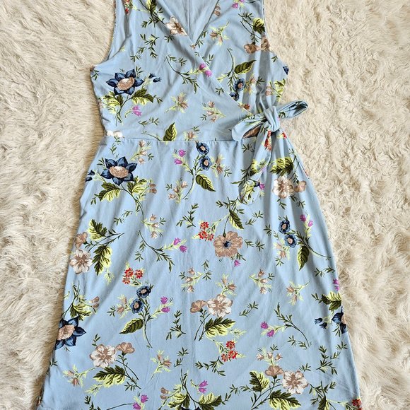Ann Taylor Women's Blue Flora Sleeves Wrap Dress Size S - Picture 2 of 7